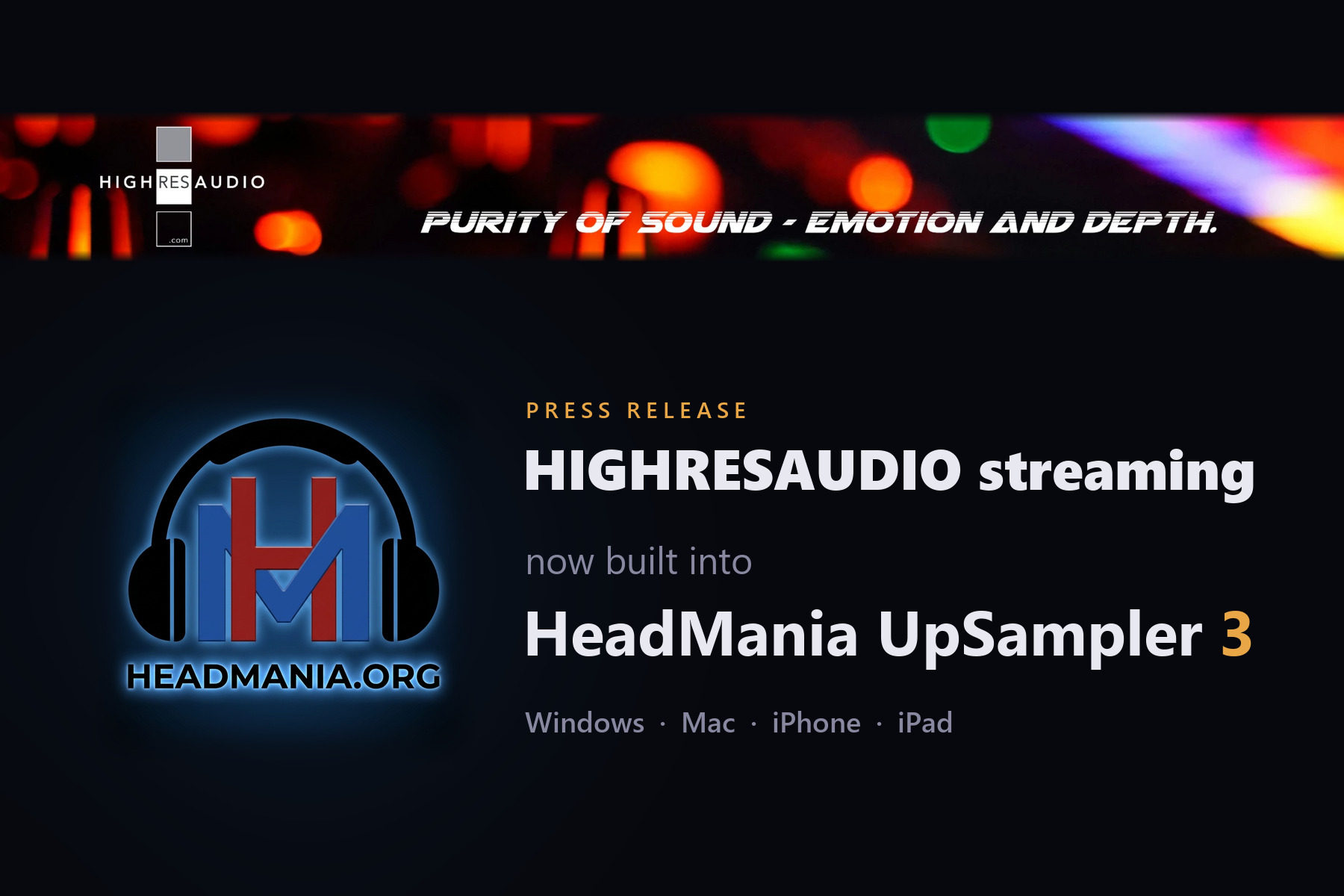 Press release: HIGHRESAUDIO streaming in HeadMania UpSampler